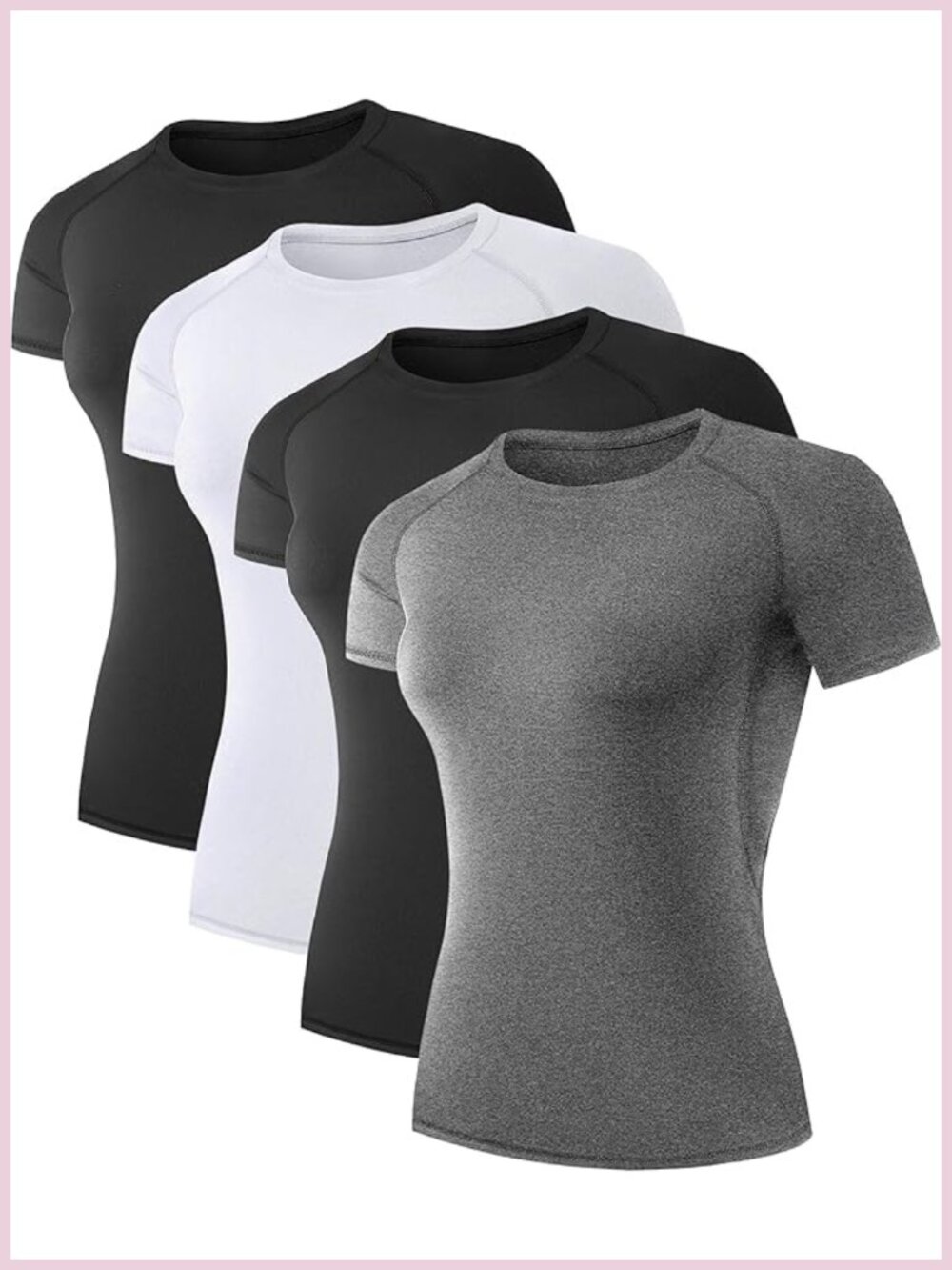 4 Pack Women's Short Sleeve Compression Workout Tops Crew Neck Athletic Shirts